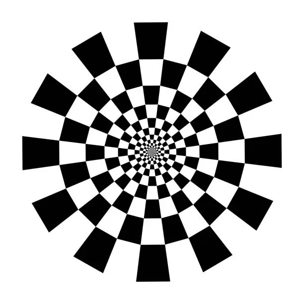 Vector illustration of Concentric pattern of checkered squares forming a circular design.