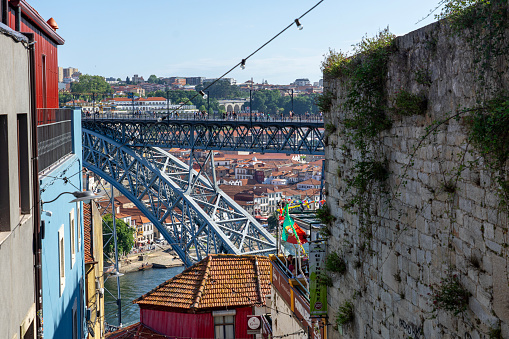 06.22.2023. Porto, Portugal: Beautiful colorful cityscape of Porto Portugal next to Duero river in Ribeira with dom luiz .