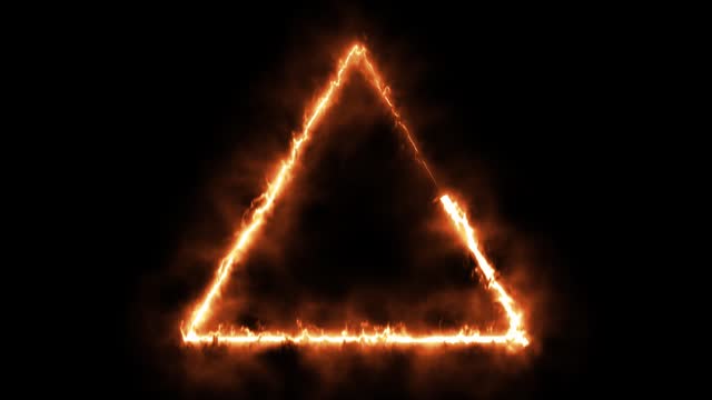fire on triangle shape, line animate footage on black background. 4k