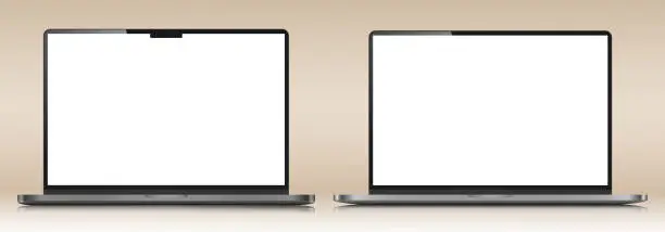 Vector illustration of Two laptops with white screens on a beige gradient background.