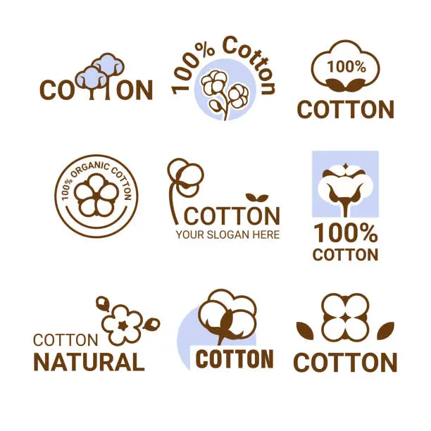 Vector illustration of Cotton flower logo. Organic symbol, soft flowers, wool logotype. Eco boll sign for textile industry emblem, purity soft fiber, pure plant label. Vector cartoon flat isolated design illustration