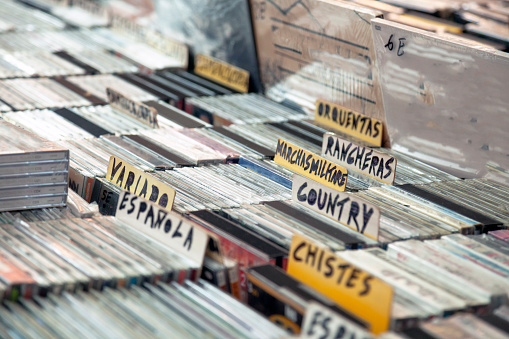 Vinyl discs records at a flea market