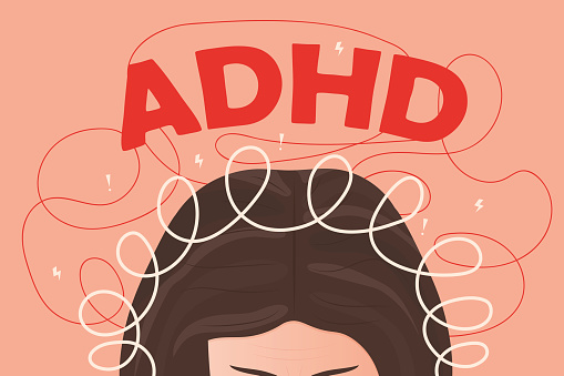 ADHD Attention Deficit Hyperactivity Disorder concept; mental health- vector illustration