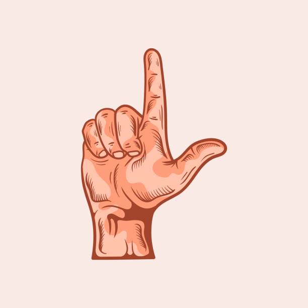 illustrazioni stock, clip art, cartoni animati e icone di tendenza di logo della lettera l in un alfabeto dei gesti della mano sordomuti. illustrazione vettoriale disegnata a mano - letter l human hand human finger human thumb