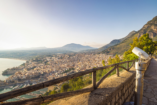 Castellammare del Golfo on Sicily, view of the town at coast in the morning light, Italy, Europe.