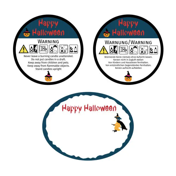 Vector illustration of Safety labels for Halloween pumpkin and witch for candles