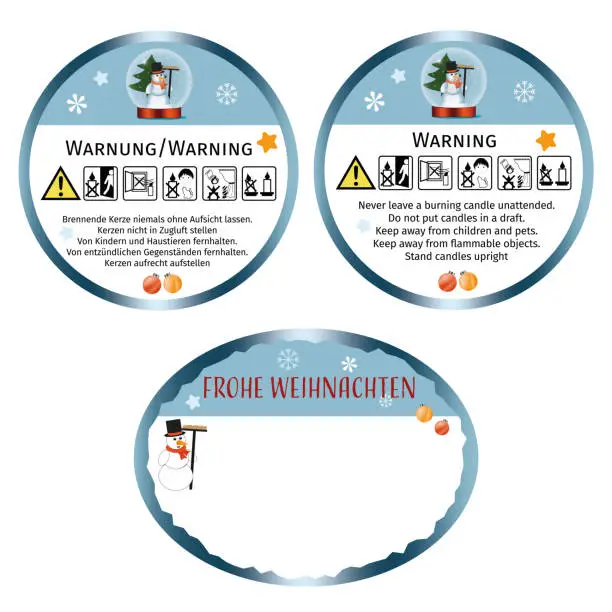 Vector illustration of Security labels in Christmas design with icons and an empty candle label