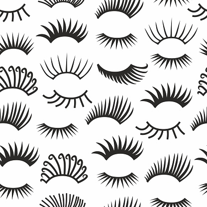 Hand drawn eyelashes doodles icon seamless pattern. Vector beauty illustration of open and close eyes for cards