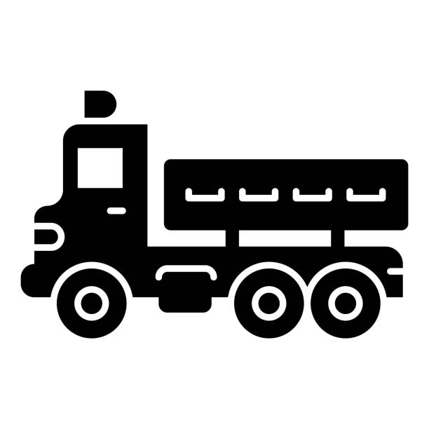 lastwagen mit karosserieanhänger solides symbol, schweres ausrüstungskonzept, fahrzeug mit anhängerkarosserieschild auf weißem hintergrund, ladersymbol in glyphe für mobiles webdesign. vektorgrafik. - truck military armed forces pick up truck stock-grafiken, -clipart, -cartoons und -symbole