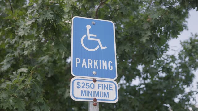 Blue handicap and parking fine transportation sign