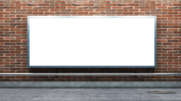istock Advertising billboard on the black brick wall at night lighting. 3d rendering 1680748030