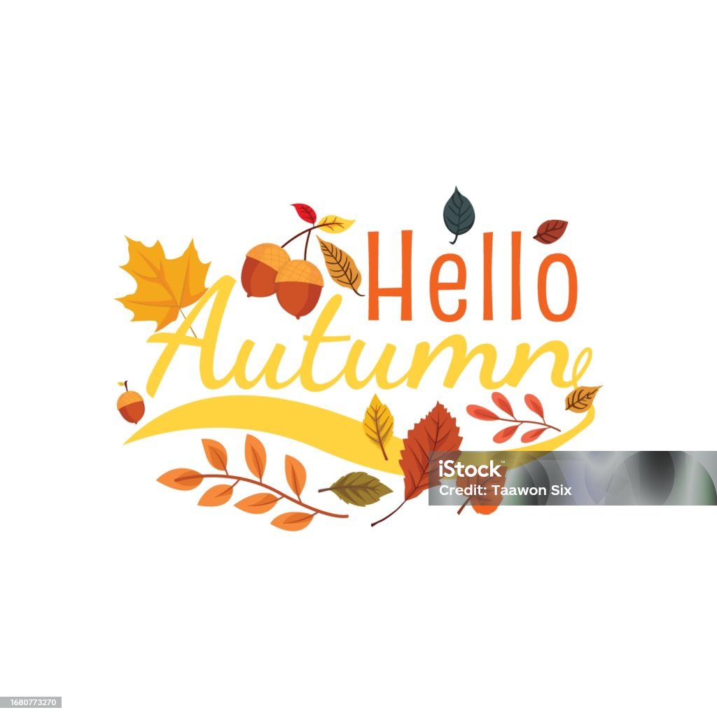 Hello Autium Writing Hello Autumn Typography Design Stock Illustration - Download Image Now ...