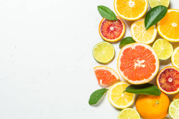 istock Citrus fruits at white background. 1680795285