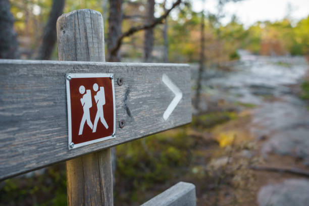 Hiking trail marker close up