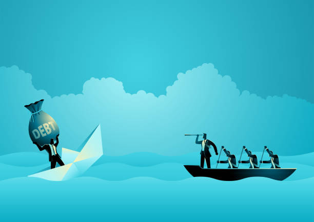 istock Businessman battles financial turmoil as debt sinks his paper ship 1680814712