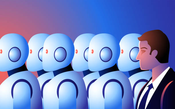 istock Businessman in a crowd of robots 1680825951
