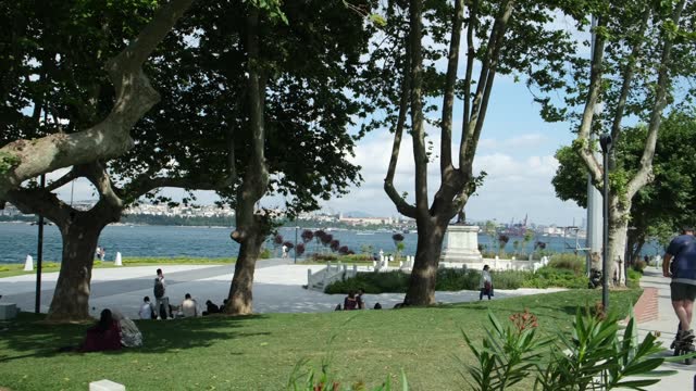 Istanbul, Türkiye -  08\25\2023: view of Sarayburnu Park and the Bosphorus Strait