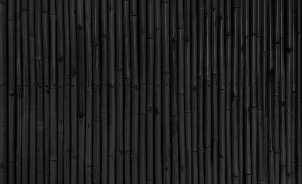 architectural dark black bamboo wall for japanese mood decoration, interior or exterior design. black bamboo plank fence texture used as background with blank space for design.