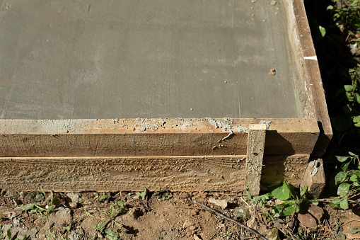 Formwork at construction site. Poured cement. Details of construction. in Moscow, Moscow, Russia
