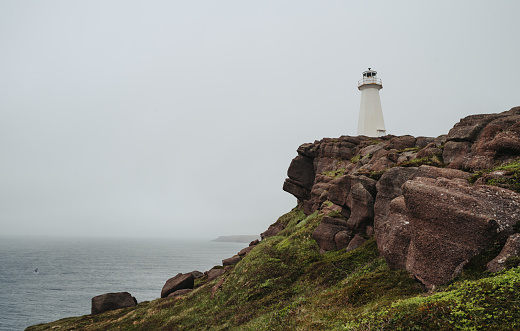 Lighthouse at Cape Spear, Newfoundland on cloudy day. in St. John's, Newfoundland and Labrador, Canada