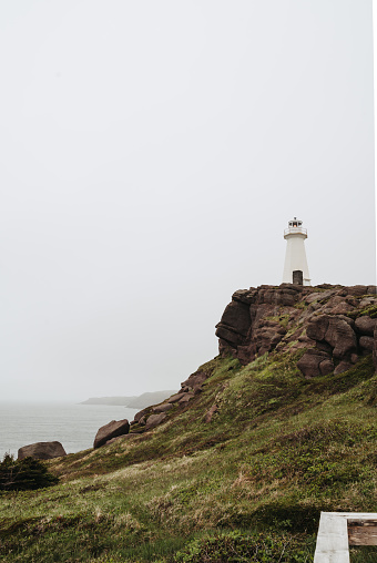 Lighthouse at Cape Spear, Newfoundland on cloudy day. in St. John's, Newfoundland and Labrador, Canada