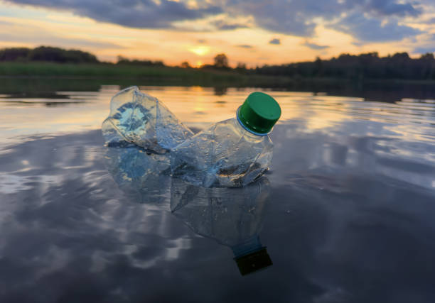 istock Plastic bottle garbage on sea shore lake. Collecting waste and garbage on beach. 1680899443