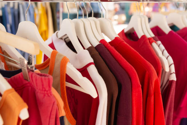 istock Vintage red Clothes on Hangers 1680899454