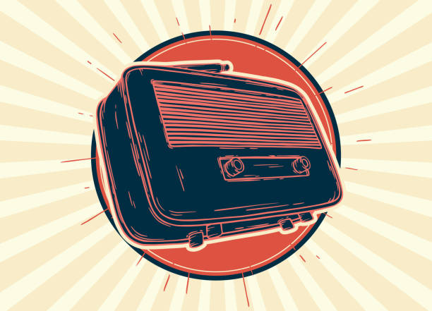 Retro vintage radio tuner receiver. National World Radio Day. Cartoon style vector illustration banner