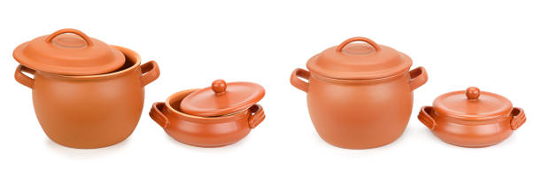 istock Set clay pots with lids isolated on white 1680936020