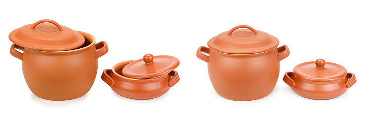 Empty ceramic pot, stew bowl (Clipping path) isolated on white background