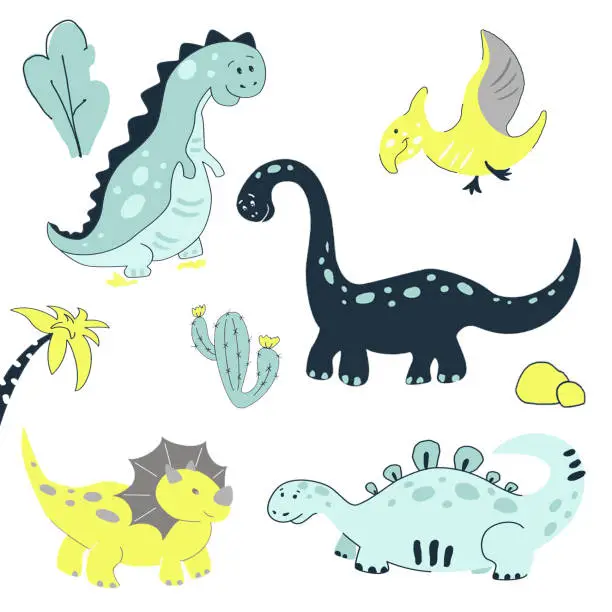 Vector illustration of Vector illustration with cute dinosaur set.