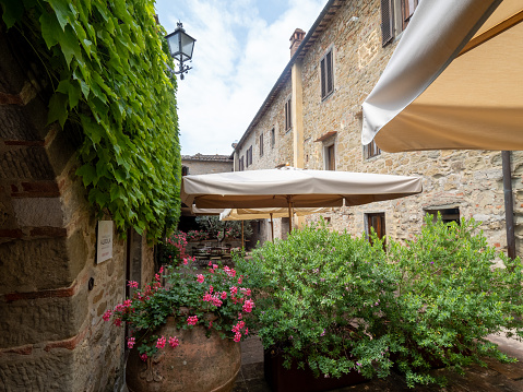 Albola, Italy - June 28 2023: Winery and wine tasting facility in Albola, Tuscany.