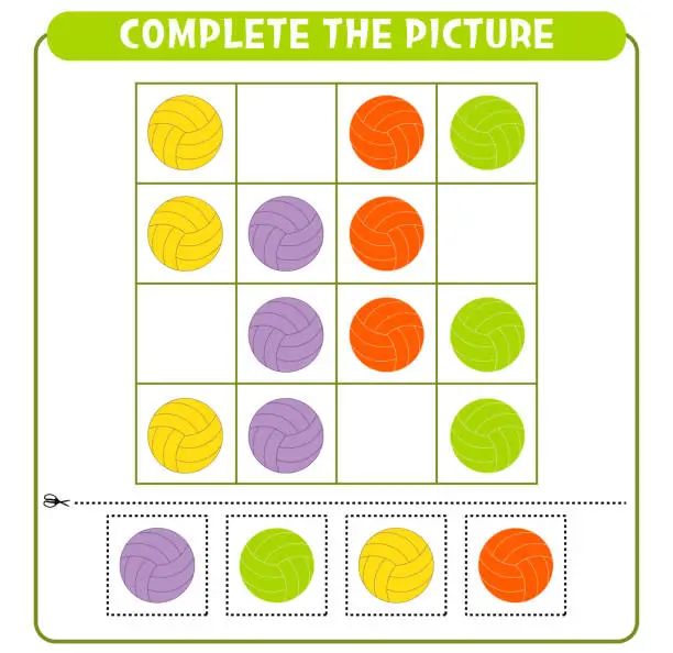 Vector illustration of Complete the picture colorful balls. Educational game Worksheet for kids Sudoku