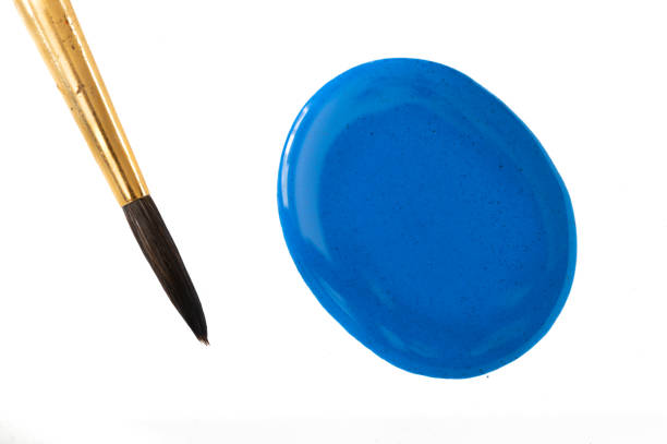 istock Blue acrylic paint with paintbrush on the side 1681001521