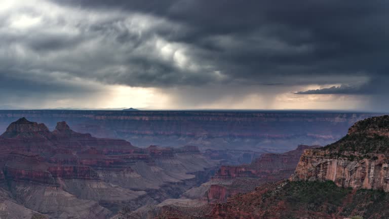 Grand Canyon North Rim Thunderstorm Clouds Heavy Rain Above South Rim Arizona USA