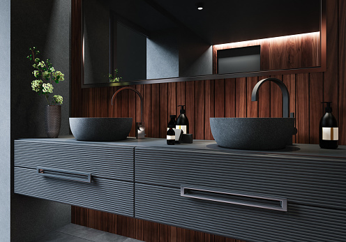 Modern luxury and minimalist dark bathroom