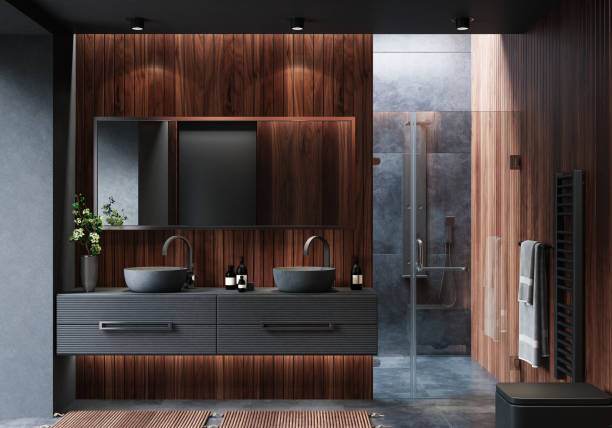 istock Modern luxury and minimalist dark bathroom 1681085229