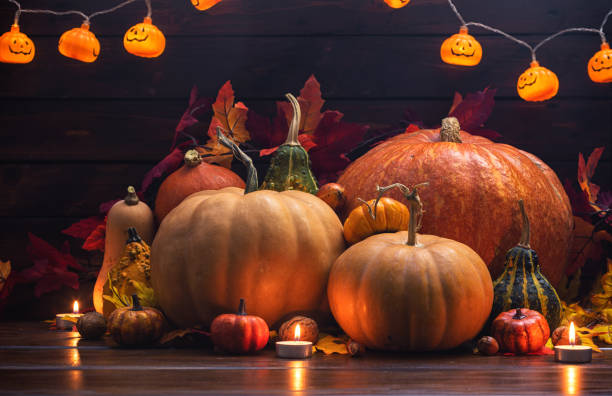 sfondo vacanza zucca autunnale - pumpkin autumn october squash foto e immagini stock