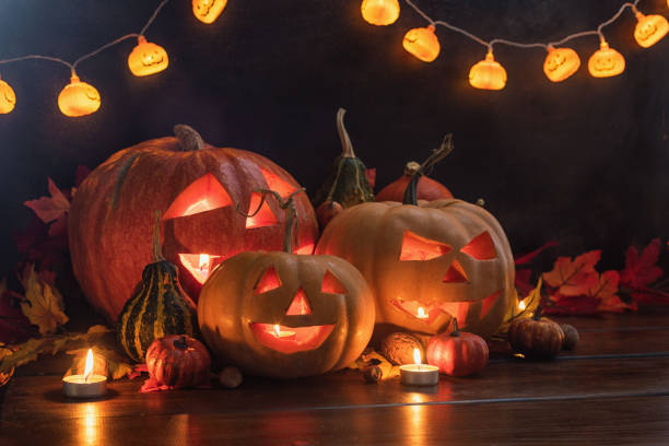 istock Jack O’ Lanterns on The Old Wooden Background 1681126586