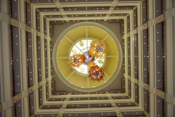 The view on chandelier in luxury hotel, Dubai, UAE stock photo