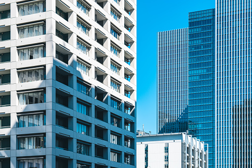 High-rise buildings and blue sky in Tokyo