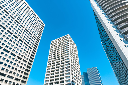 High-rise buildings and blue sky in Tokyo