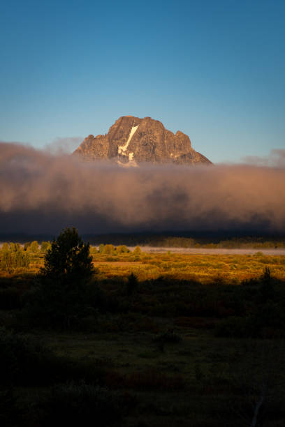 Mt Moran in Fog stock photo