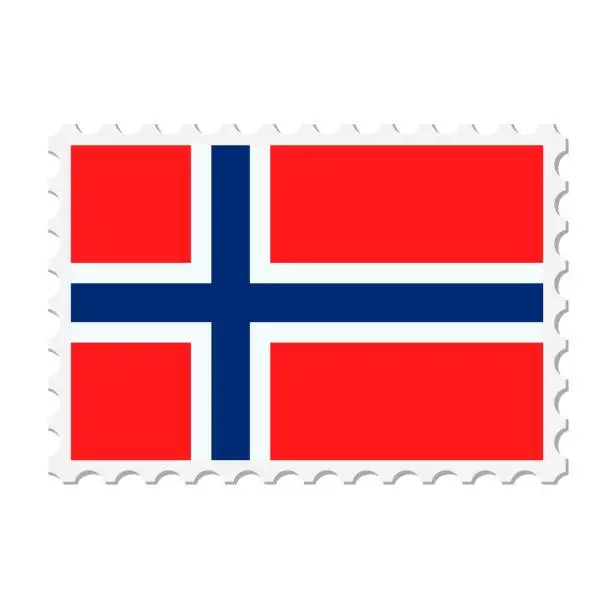 Vector illustration of Norway postage stamp. Postcard vector illustration with Norwegian national flag isolated on white background.