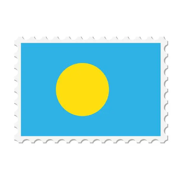 Vector illustration of Palau postage stamp. Postcard vector illustration with Palauan national flag isolated on white background.