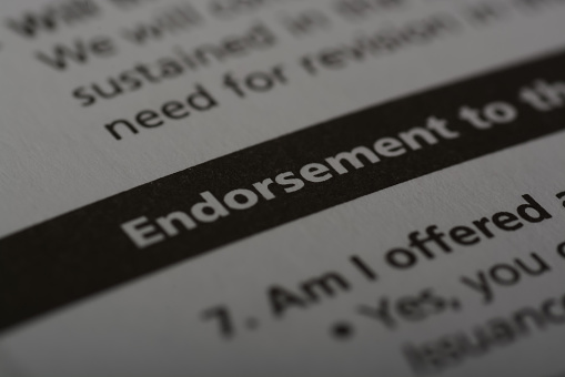 Close up view of the word ENDORSEMENT.