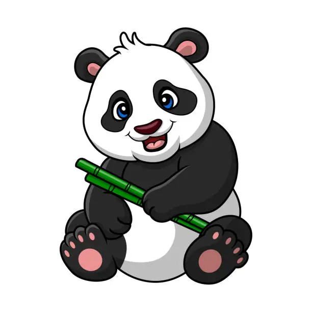 Vector illustration of Cute baby panda cartoon on white background