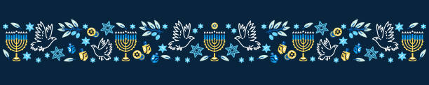 행복한 하누카 배너. 휴일 기호가 있는 플랫 벡터 그림 - judaism hanukkah menorah symbol stock illustrations