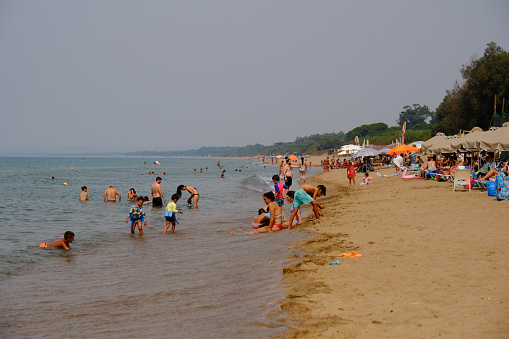 Crowded Artemides Beach near Athens, Greece