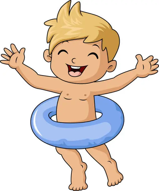 Vector illustration of Cute little boy cartoon with inflatable ring